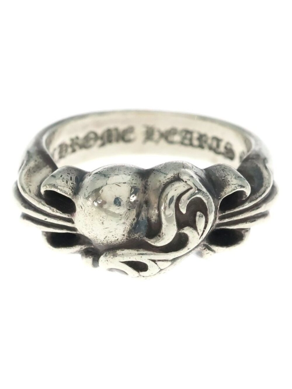 Chrome Hearts Flrl Cross Hrt Floral Heart Ring Silver